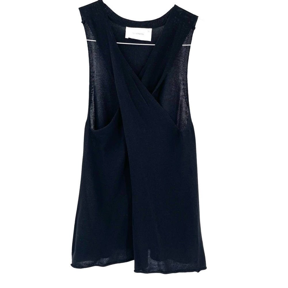 SIX/FIFTY Revolve Cross Wrap Front Black Knit Stretch Tank Top